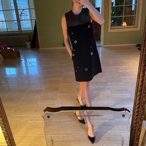 Costume National black mini dress with grommet detail